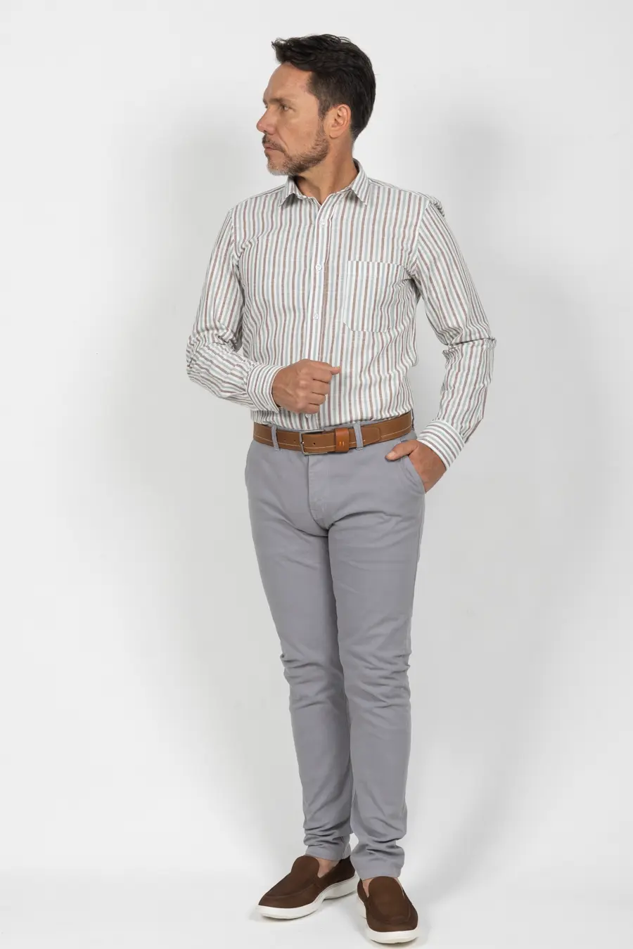 Camisa Manga Larga para Hombre Café 11007