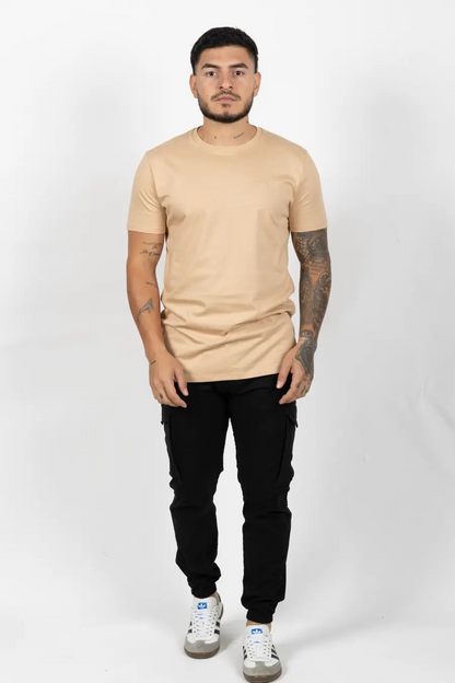 Camiseta de Hombre Slim Fit Manga Corta Cuello Redondo Caki Claro 100623