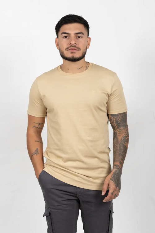 Camiseta de Hombre Slim Fit Manga Corta Cuello Redondo Vainilla 100625