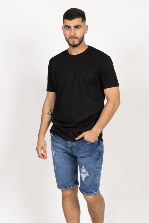 Camiseta de Hombre Slim Fit Manga Corta Cuello Redondo. Negro - 101010