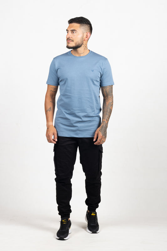 Camiseta de Hombre Slim Fit Manga Corta Cuello Redondo. Azul Jo - 101013