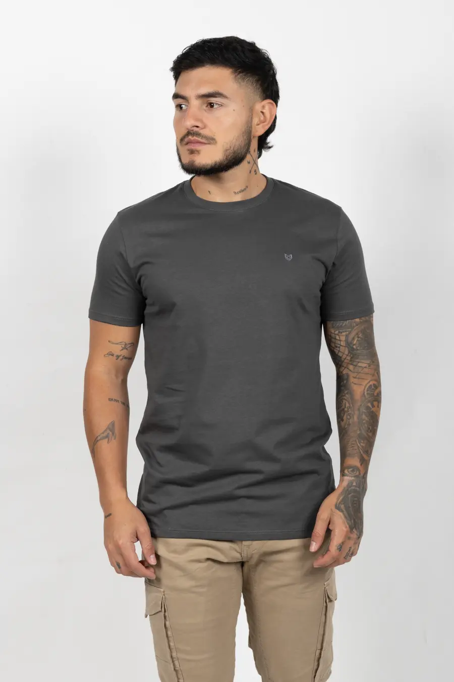 Camiseta de Hombre Slim Fit Manga Corta Cuello Redondo. Gris Carbon - 101016