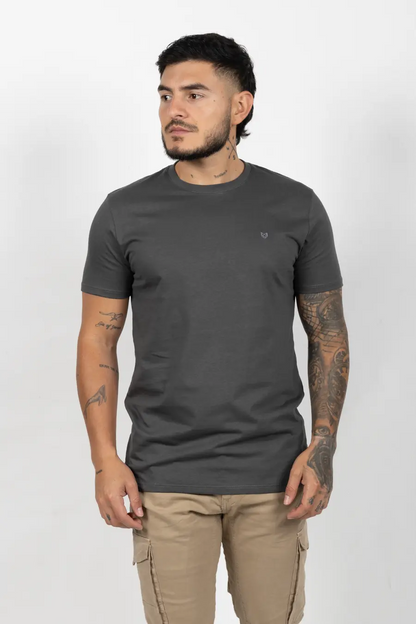 Camiseta de Hombre Slim Fit Manga Corta Cuello Redondo. Gris Carbon - 101016