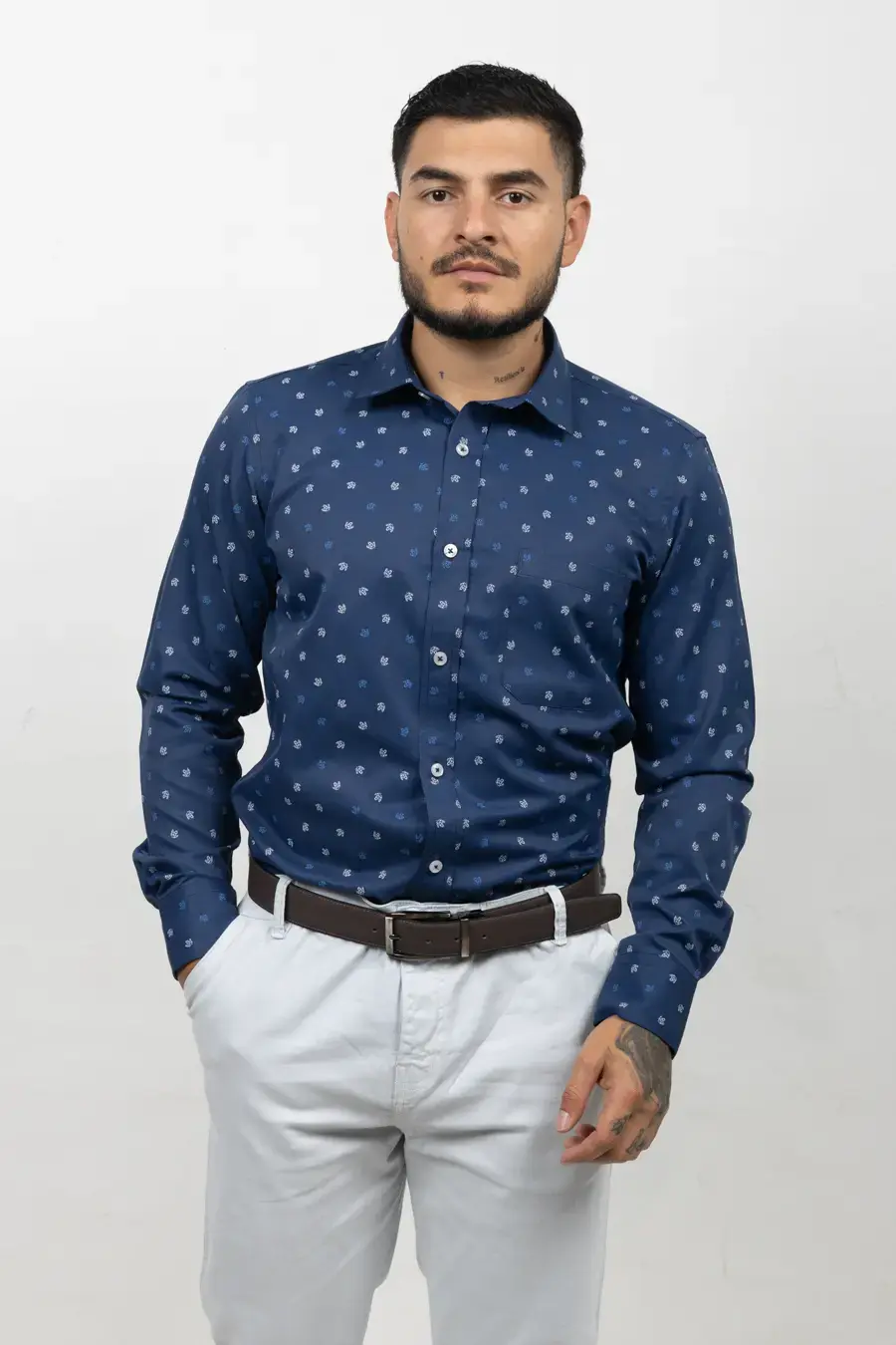 Camisa Manga Larga para Hombre Azul Oscuro 10903