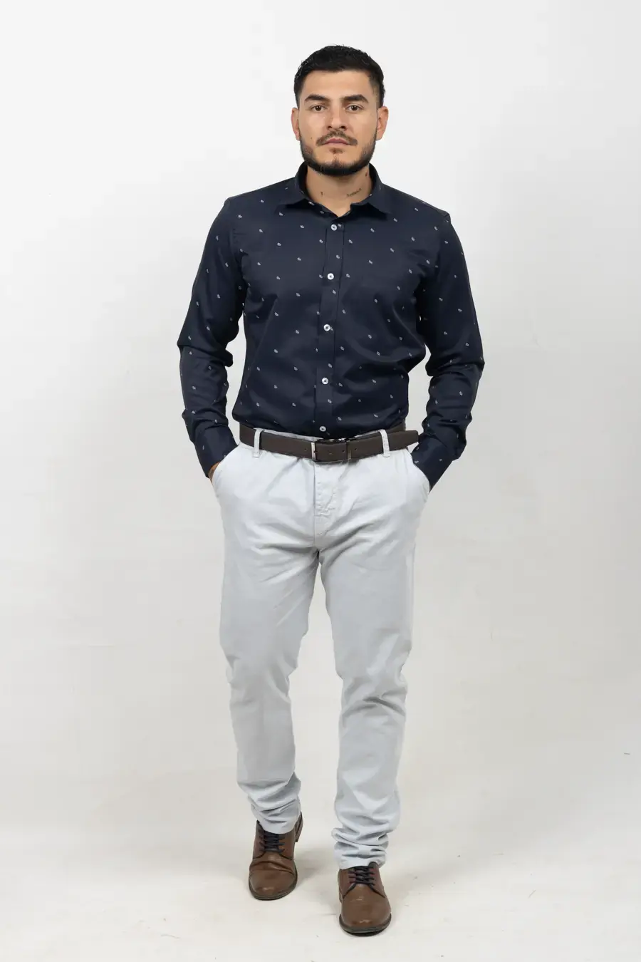 Camisa Manga Larga para Hombre Azul Oscuro 10907