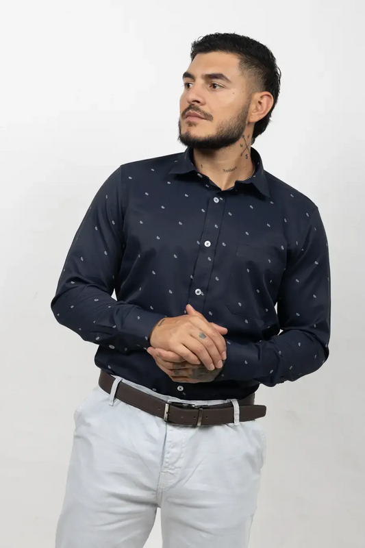 Camisa Manga Larga para Hombre Azul Oscuro 10907
