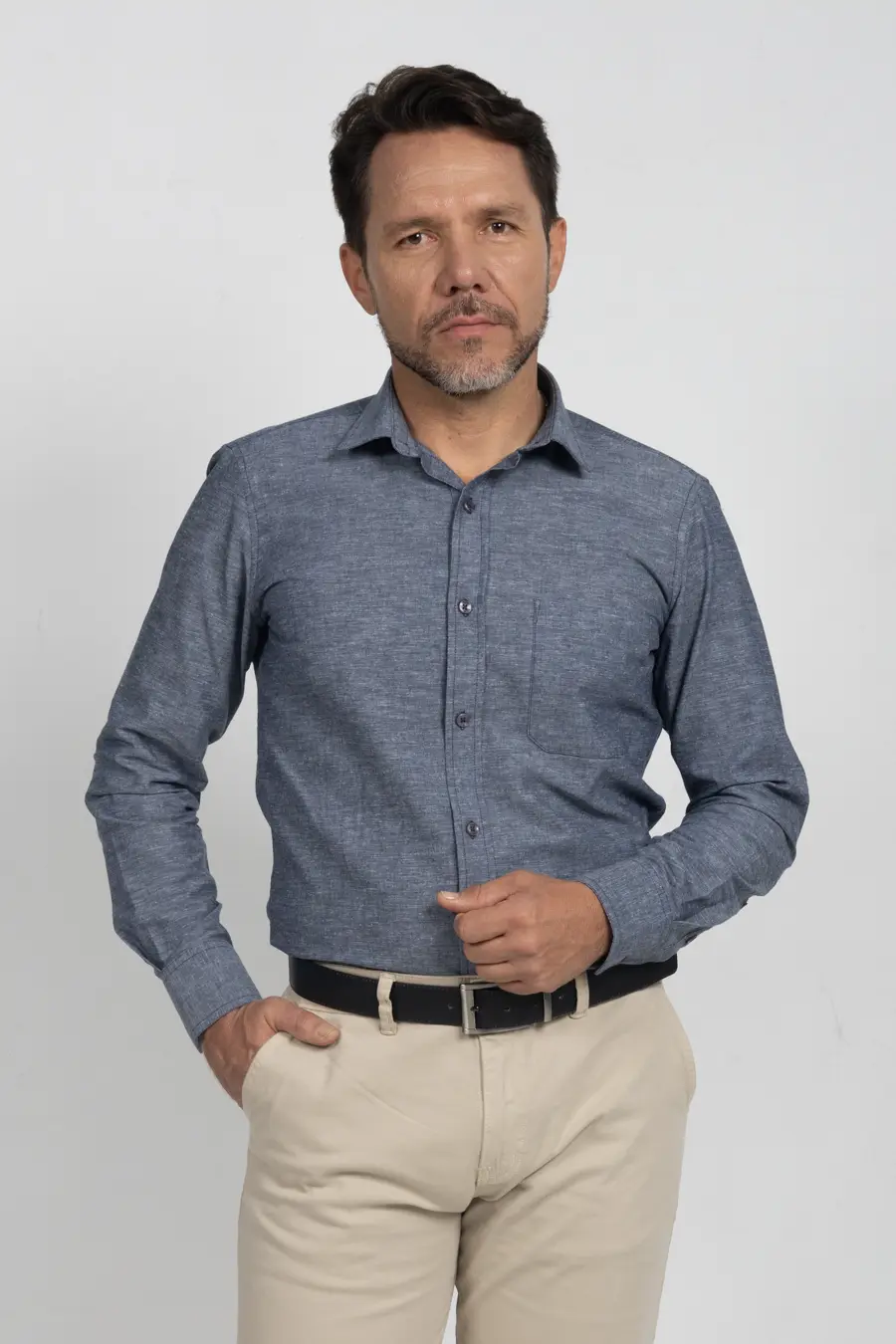 Camisa Manga Larga para Hombre Gris Oscuro 11005
