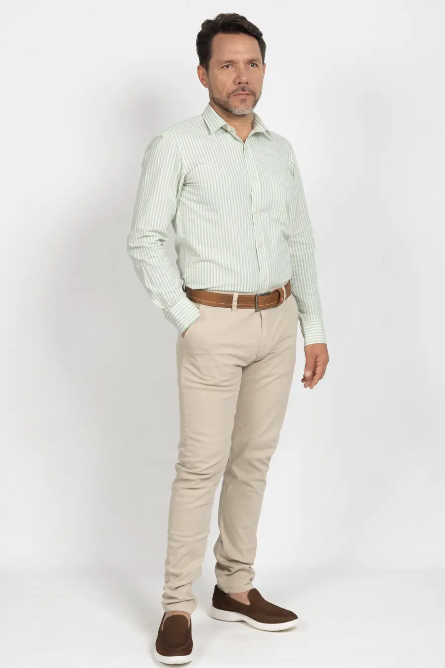Camisa Manga Larga para Hombre Beige 11006