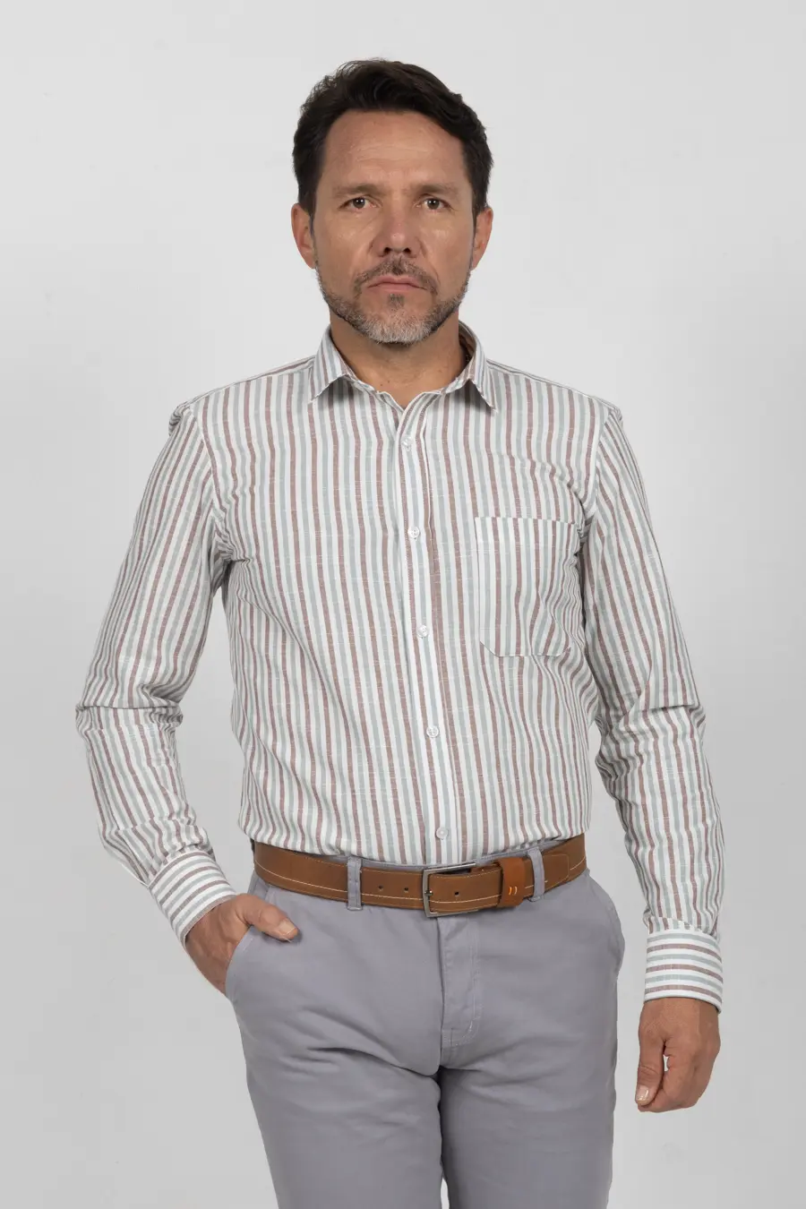 Camisa Manga Larga para Hombre Café 11007