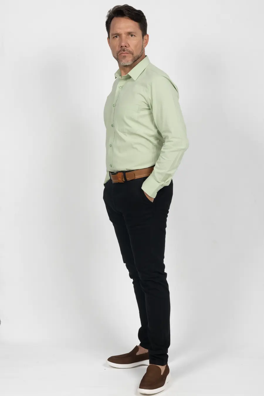 Camisa Manga Larga para Hombre Verde Claro 11011