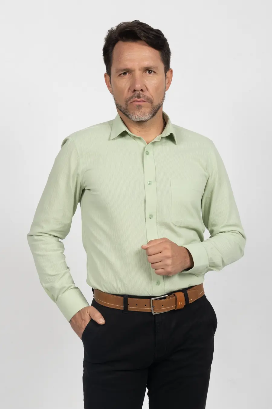 Camisa Manga Larga para Hombre Verde Claro 11011