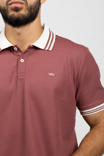 Camiseta Tipo Polo de Hombre. Granate - 170335