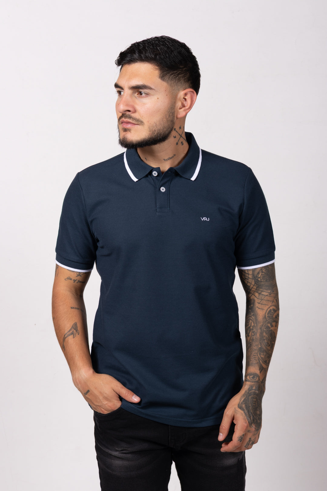 Camiseta Tipo Polo de Hombre. Petroleo - 170503