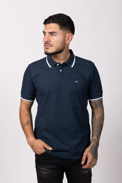 Camiseta Tipo Polo de Hombre. Petroleo - 170503