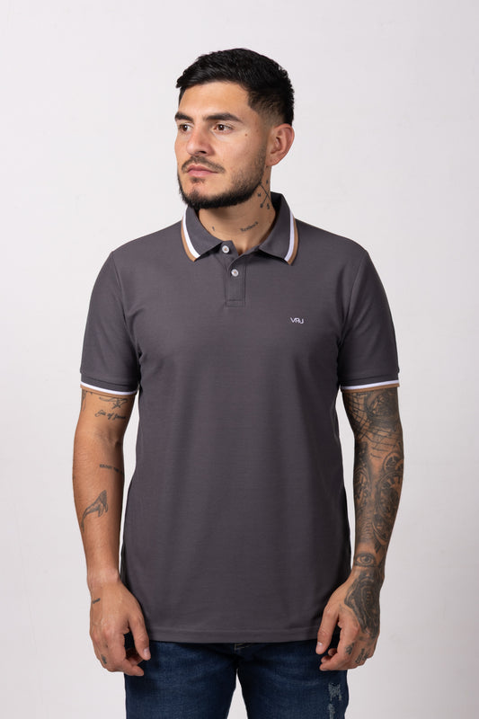 Camiseta Tipo Polo de Hombre. Gris Oscuro - 170504