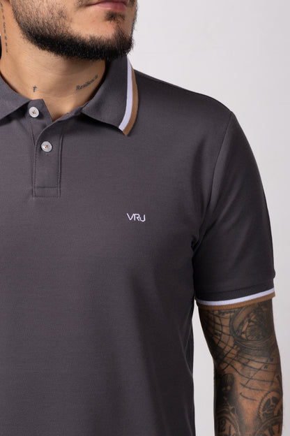 Camiseta Tipo Polo de Hombre. Gris Oscuro - 170504