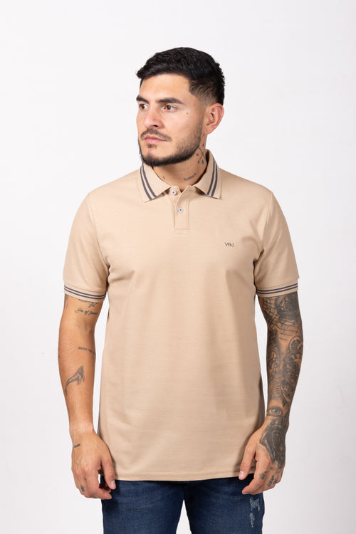 Camiseta Tipo Polo de Hombre. Arena - 170505