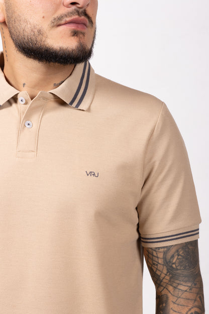 Camiseta Tipo Polo de Hombre. Arena - 170505