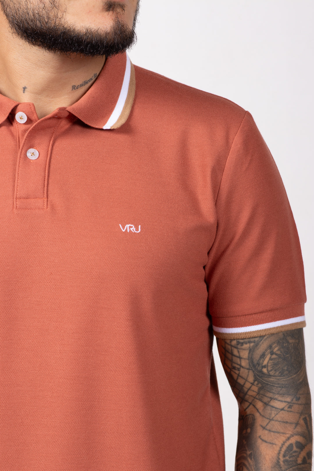 Camiseta Tipo Polo de Hombre. Terracota - 170506