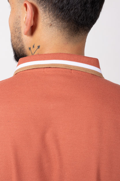 Camiseta Tipo Polo de Hombre. Terracota - 170506