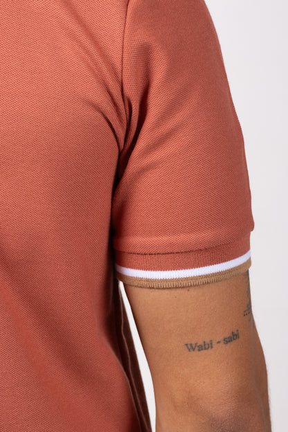 Camiseta Tipo Polo de Hombre. Terracota - 170506