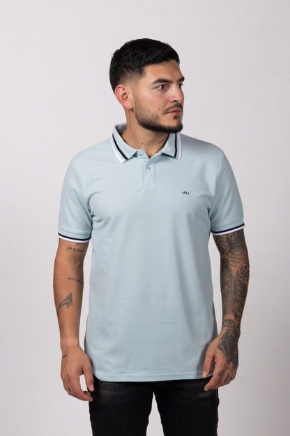 Camiseta Tipo Polo de Hombre. Verde Agua - 170513