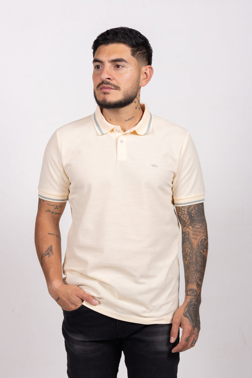 Camiseta Tipo Polo de Hombre. Crema - 170514