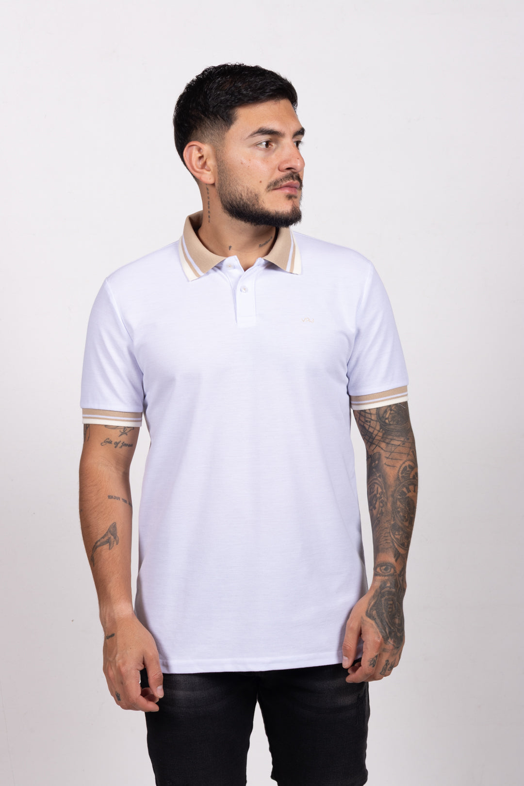 Camiseta Tipo Polo de Hombre. Blanco - 170517