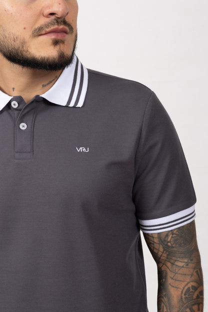 Camiseta Tipo Polo de Hombre Gris Oscuro 170521