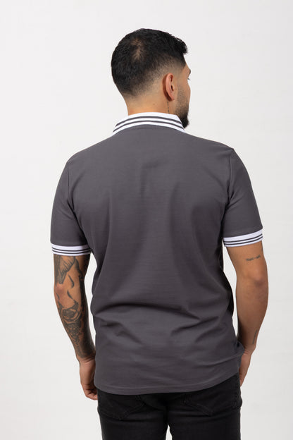 Camiseta Tipo Polo de Hombre Gris Oscuro 170521